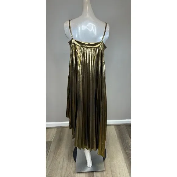 Milly Gold metallic Pleated Midi Dress Sz 10 - Picture 6 of 11